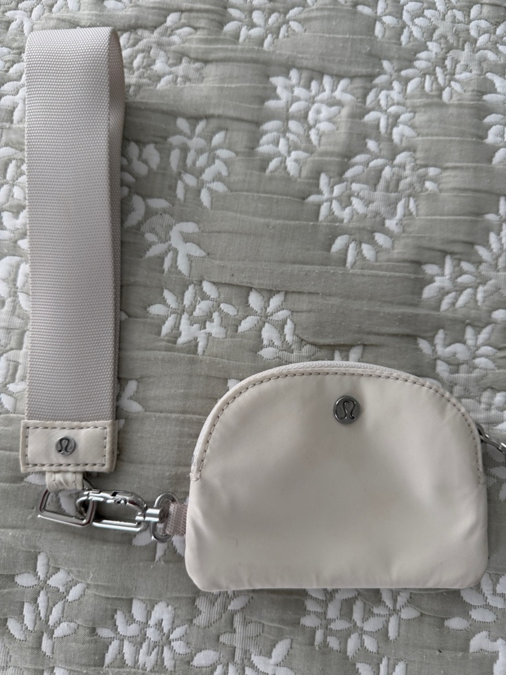 Lululemon Cream Wristlet Coin Pouch with Strap